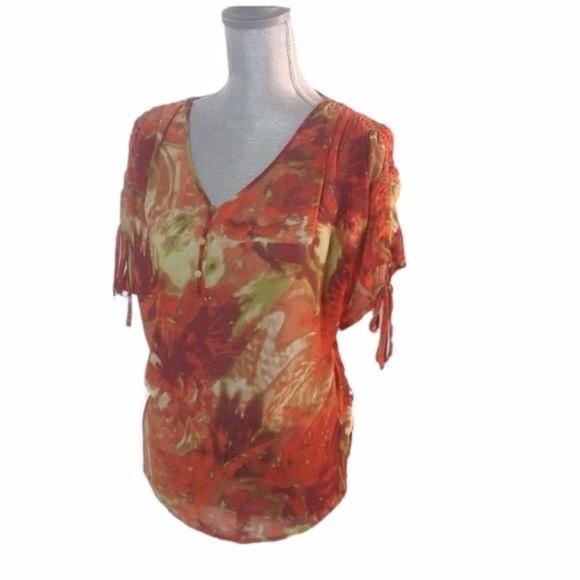 Abstract Print Orange Top - Picture 3 of 5